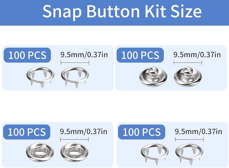 Vintex 100Set Metal Snap Button Kit - Silver Hollow Snaps for Fabric, 9.5mm Sewing Button Snaps for DIY Crafts, Clothing & Sewing Projects(Not Tools) - Image 2